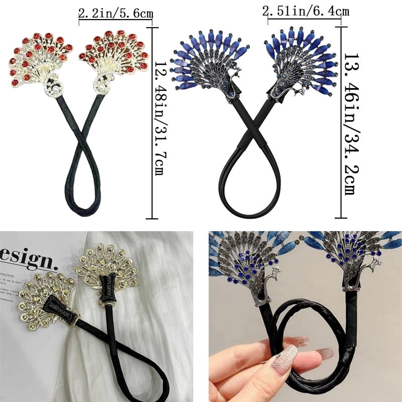 Heogacinlia 5 PCS Crystal Hair Bun Maker Peacock Shape Twist Hairstyle Bun Fashion Lazy Hair Curler Elegant Rhinestone Hair Clips Bun Maker for Long Hair, Easy Fast Snap Roll Hair Tool for Women Girls ï¼ˆ2 Stylesï¼‰ - Image 2