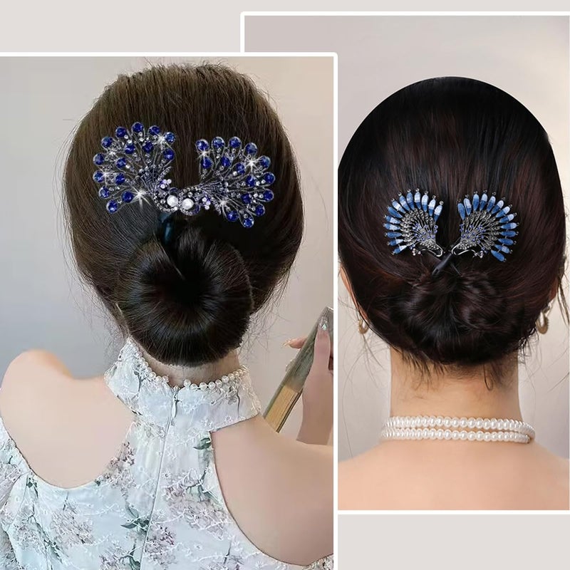 Heogacinlia 5 PCS Crystal Hair Bun Maker Peacock Shape Twist Hairstyle Bun Fashion Lazy Hair Curler Elegant Rhinestone Hair Clips Bun Maker for Long Hair, Easy Fast Snap Roll Hair Tool for Women Girls ï¼ˆ2 Stylesï¼‰ - Image 5