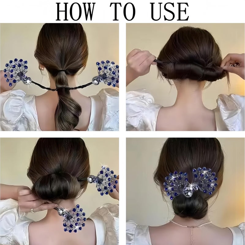 Heogacinlia 5 PCS Crystal Hair Bun Maker Peacock Shape Twist Hairstyle Bun Fashion Lazy Hair Curler Elegant Rhinestone Hair Clips Bun Maker for Long Hair, Easy Fast Snap Roll Hair Tool for Women Girls ï¼ˆ2 Stylesï¼‰ - Image 4