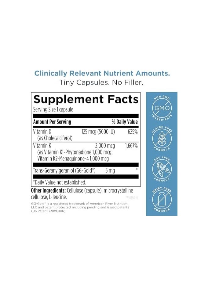 designs for health - Vitamin D Supreme - Vitamin D3 5000 IU with 2000mcg Vitamin K for Cardiovascular + Immune Health - K2 Vitamin + VIT D3 Enhanced with GG Supplement (60 Capsules) - Image 1