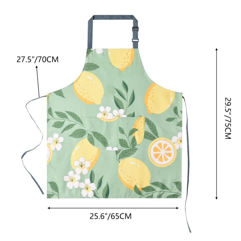 ARBINSON 2 Pack Floral Apron for Women with Pockets  Adjustable Cotton Chef Aprons for Kitchen  Cooking  BBQ & Grill (Yellow/Lemon) - Image 2