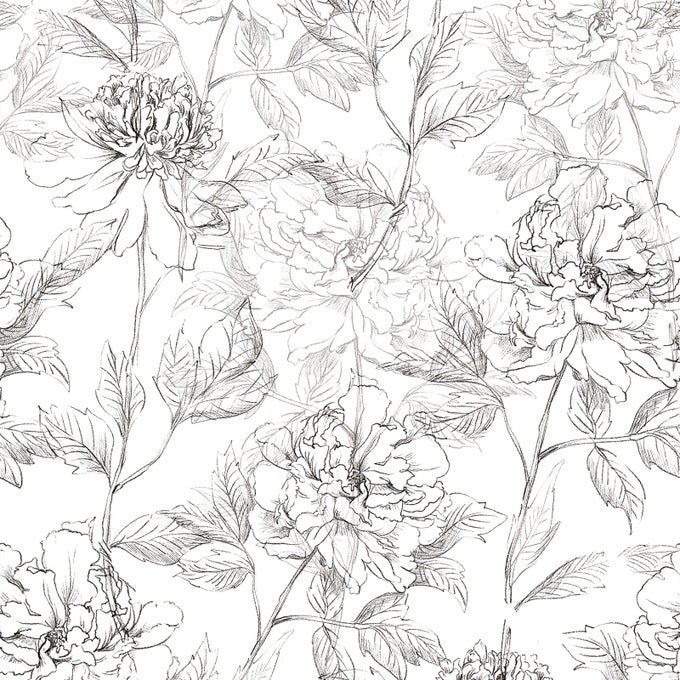 FLORAL WALLPAPER BLACK WHITE PEEL AND STICK VINTAGE PEONY WALL PAPER SKETCHED FLORAL SELFADHESIVE PREPASTED WALL DECOR CONTACT PAPER COVERING 30SQFT 173 X 23622