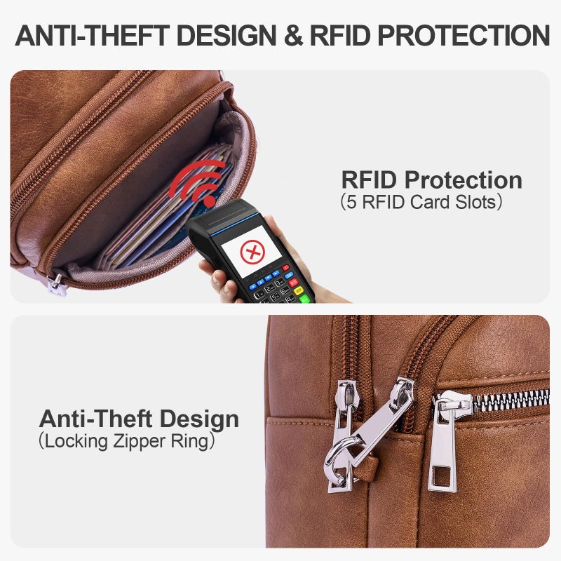 Lexiyat Anti Theft Crossbody Bags for Women Travel Chest Sling Bag Leather RFID Purse Fanny Pack Brown - Image 3