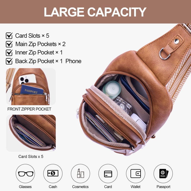 Lexiyat Anti Theft Crossbody Bags for Women Travel Chest Sling Bag Leather RFID Purse Fanny Pack Brown - Image 4