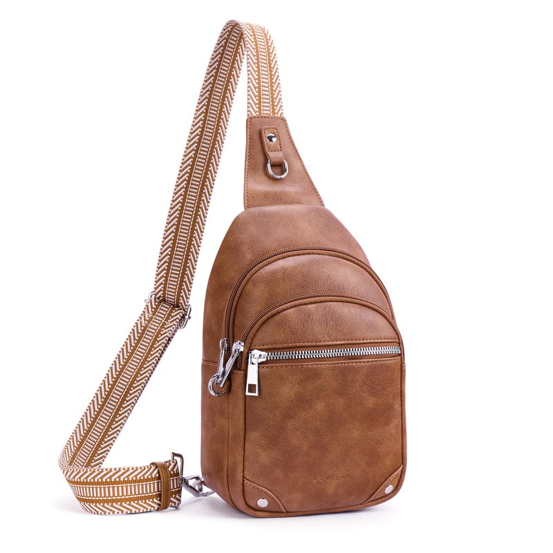 Lexiyat Anti Theft Crossbody Bags for Women Travel Chest Sling Bag Leather RFID Purse Fanny Pack Brown - Image 1