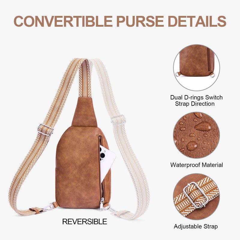 Lexiyat Anti Theft Crossbody Bags for Women Travel Chest Sling Bag Leather RFID Purse Fanny Pack Brown - Image 5