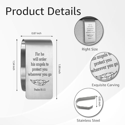 PUVOXHO for He Will Order His Angels to Protect You Wherever You Go Engraved Stainless Steel Car Visor Clip, Psalm 91:11 Sign, Funny Religious Gifts for Women Men Family Friend, New Driver Gifts - Image 2
