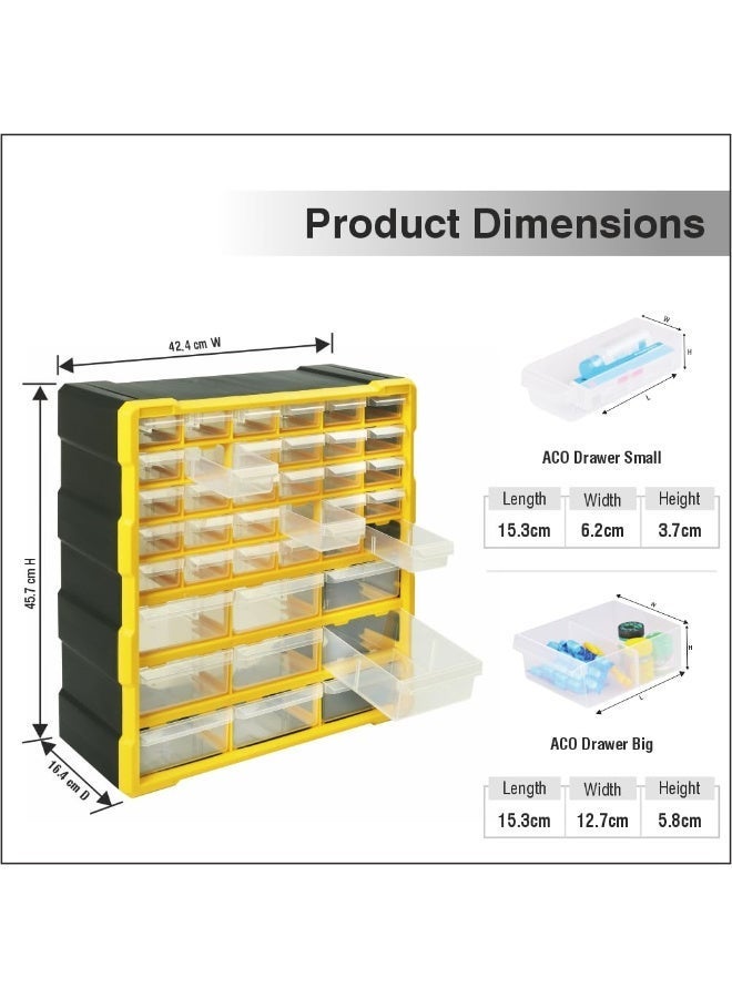 Alkon Plastic Component Organizer with 39 Drawers ACO 39 Small Parts Storage Unit | Organization Cabinet | Office Supplies | Stationary | Nuts, Screws & Bolts | Small Hardware | Workshop & Garage | DIY | Hobbies | Crafts | LEGO | Toys | Collectables | Sewing | Jewellery | Pharmacy | Medicine | Clinic | Hospital | Shop | Mobile | Electronics | Cables - Image 2