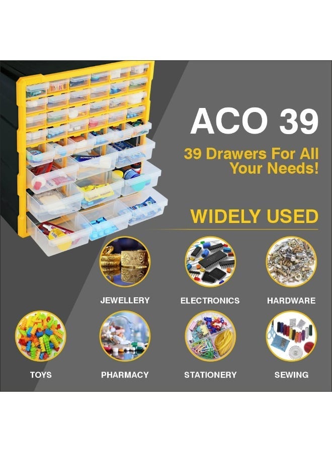 Alkon Plastic Component Organizer with 39 Drawers ACO 39 Small Parts Storage Unit | Organization Cabinet | Office Supplies | Stationary | Nuts, Screws & Bolts | Small Hardware | Workshop & Garage | DIY | Hobbies | Crafts | LEGO | Toys | Collectables | Sewing | Jewellery | Pharmacy | Medicine | Clinic | Hospital | Shop | Mobile | Electronics | Cables - Image 4