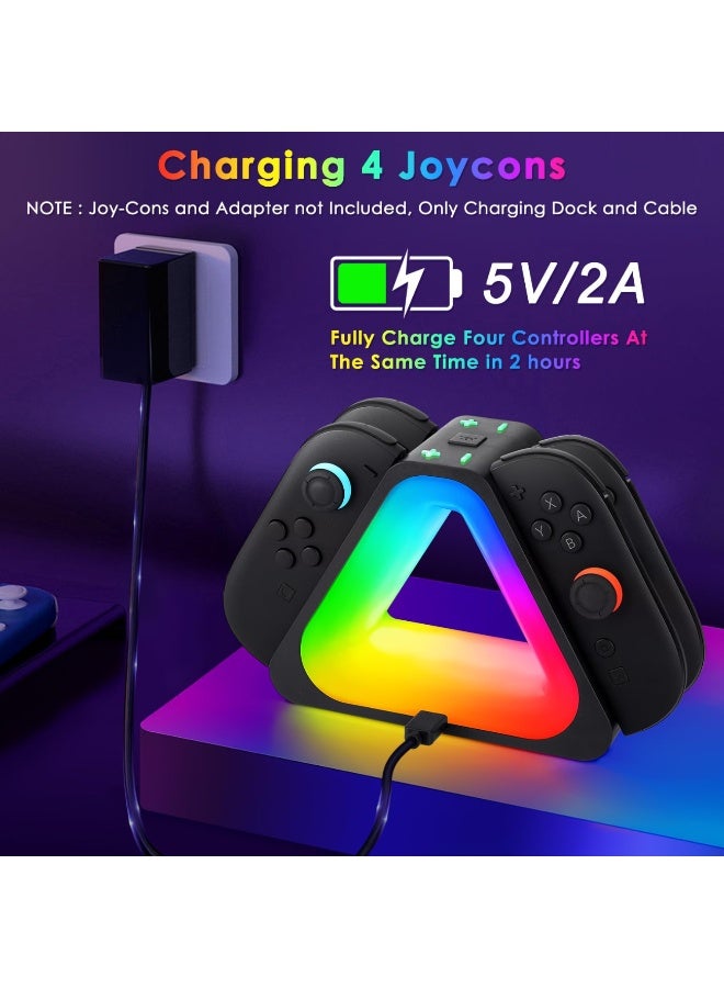 Charging Dock for Switch 2 JoyCons,Up to 4 Controllers Charger Station for Switch 2 with a USB Type-C Charging with 7 RGB Light Mode (Black) - Image 5