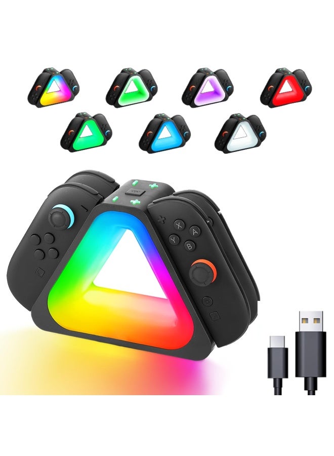 Charging Dock for Switch 2 JoyCons,Up to 4 Controllers Charger Station for Switch 2 with a USB Type-C Charging with 7 RGB Light Mode (Black) - Image 1
