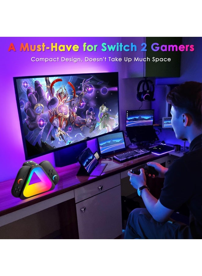 Charging Dock for Switch 2 JoyCons,Up to 4 Controllers Charger Station for Switch 2 with a USB Type-C Charging with 7 RGB Light Mode (Black) - Image 4