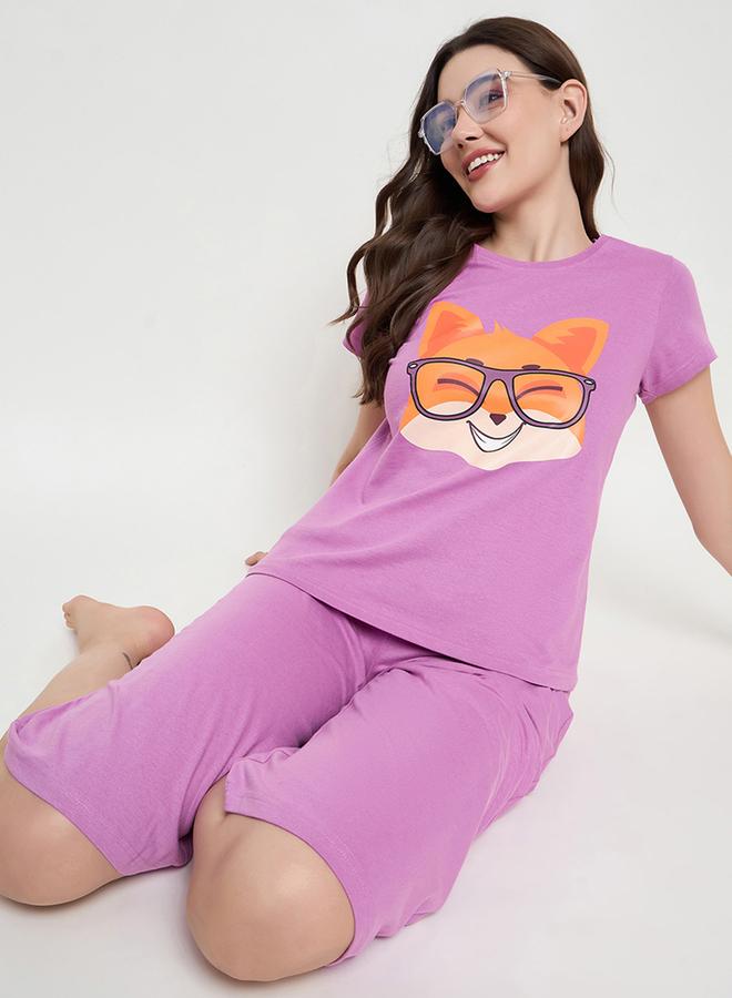 Clovia Graphic Print Cotton Top and Solid Capri Set - Image 1