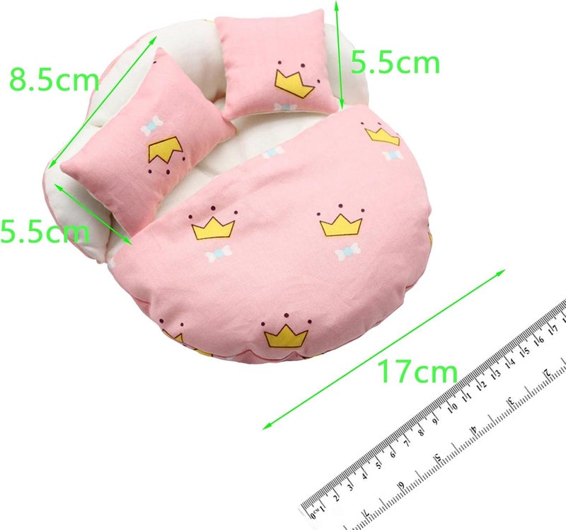 klarako Mini Doll Sleeping Bag, with 2 Pillows, Bedding Set, Playset DIY 1:12 Scale for Role Play Dollhouse Decor Fairy Garden  Pink - Image 3