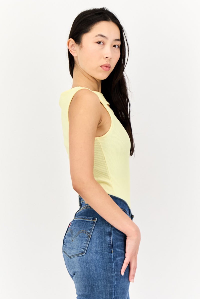 SALSA Women Ribbed Sleeveless Bodysuit, Yellow - Image 3