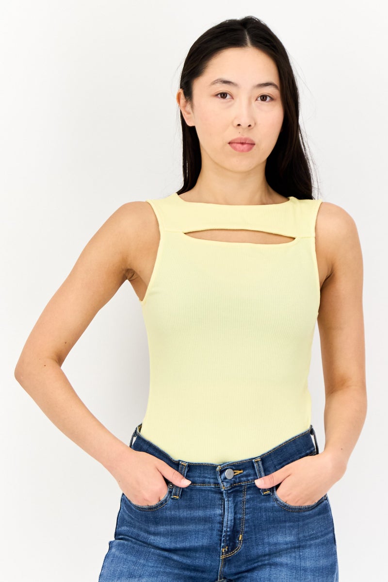 SALSA Women Ribbed Sleeveless Bodysuit, Yellow - Image 1