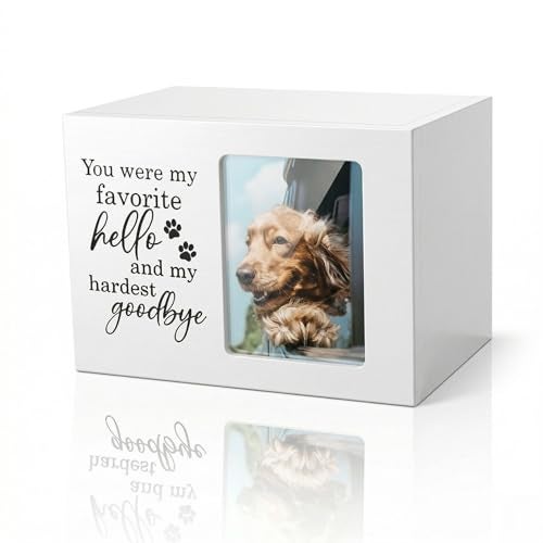 CHONIC Pet Urns for Dogs Ashes Dog Urns with Photo Frame Cat Ashes Keepsake Box Loss of Dog Sympathy Urn Pet Memorial Gifts Pet Bereavement Gift Dog Pass Away Remembrance Gift White - Image 1