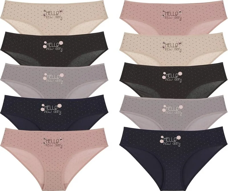 دونيلا 10 Pcs Women's Color Printed High Waist Panties - 311162B