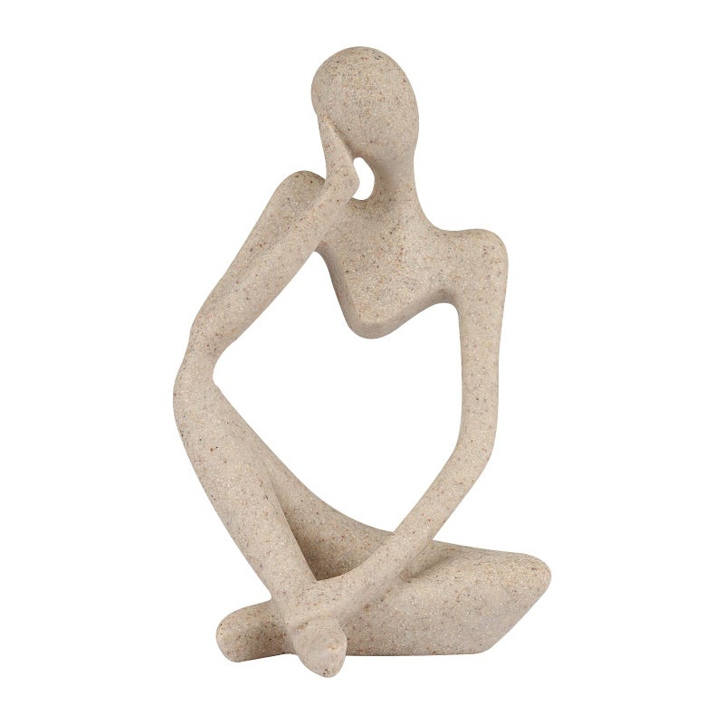 Ozzptuu Sandstone Resin Thinker Style Abstract Sculpture Statue Collectible Figurines Home Office Bookshelf Desktop Decor(Small Sandstone,Left) - Image 1