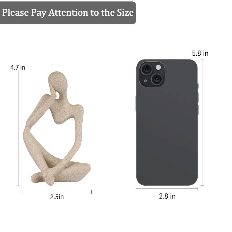Ozzptuu Sandstone Resin Thinker Style Abstract Sculpture Statue Collectible Figurines Home Office Bookshelf Desktop Decor(Small Sandstone,Left) - Image 2