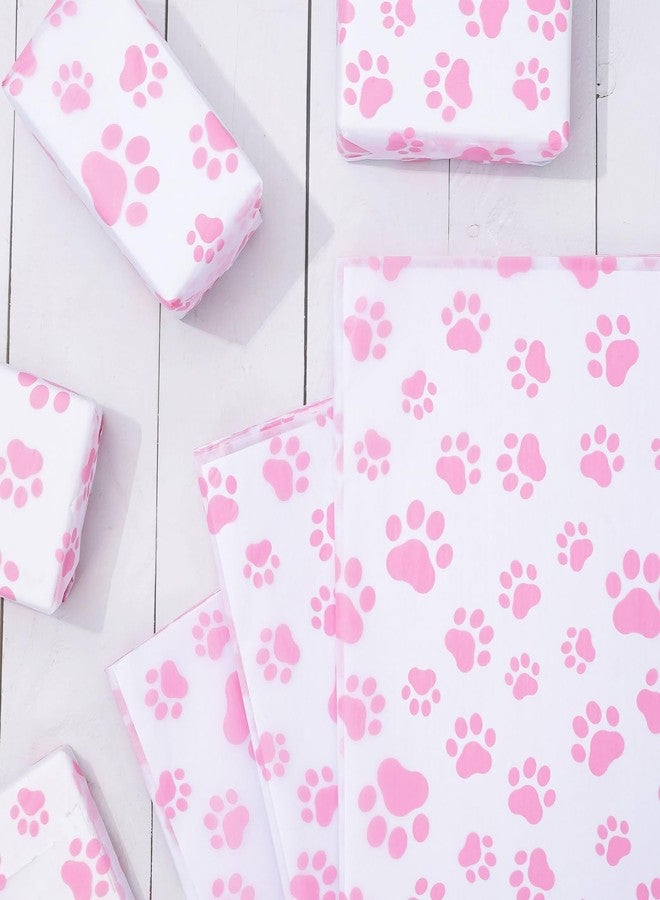 Whaline 100Pcs Pet Paw Print Tissue Paper Pink White Gift Wrapping Paper Dog Paw DIY Art Craft Papers for Farmhouse Home Birthday Pet Treat Party Gift Decor, 14 x 20 Inch - Image 3