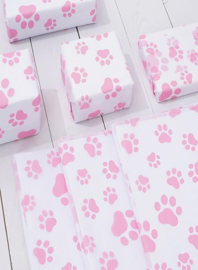 Whaline 100Pcs Pet Paw Print Tissue Paper Pink White Gift Wrapping Paper Dog Paw DIY Art Craft Papers for Farmhouse Home Birthday Pet Treat Party Gift Decor, 14 x 20 Inch - Image 4