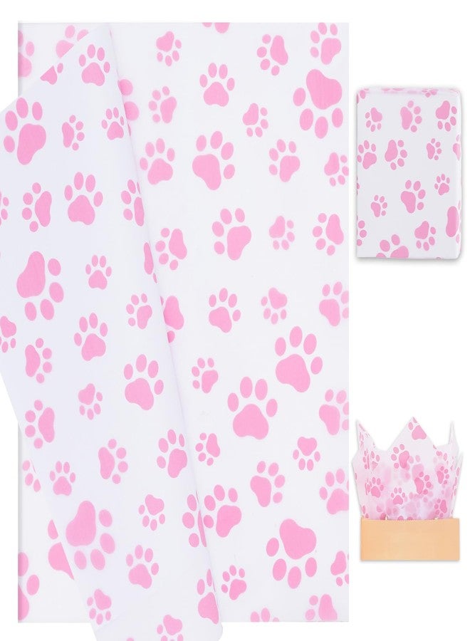 Whaline 100Pcs Pet Paw Print Tissue Paper Pink White Gift Wrapping Paper Dog Paw DIY Art Craft Papers for Farmhouse Home Birthday Pet Treat Party Gift Decor, 14 x 20 Inch - Image 1