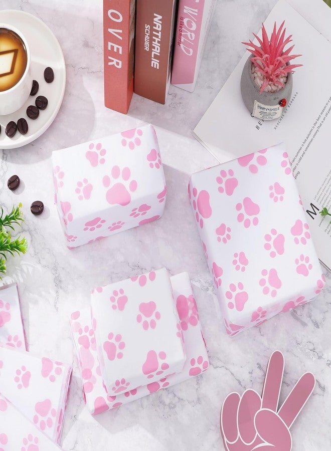 Whaline 100Pcs Pet Paw Print Tissue Paper Pink White Gift Wrapping Paper Dog Paw DIY Art Craft Papers for Farmhouse Home Birthday Pet Treat Party Gift Decor, 14 x 20 Inch - Image 5