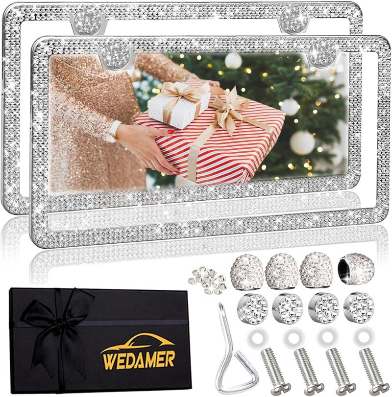 WEDAMER Bling Rhinestone License Plate Frame Set for Women - 2 Pack with Giftbox - Image 1