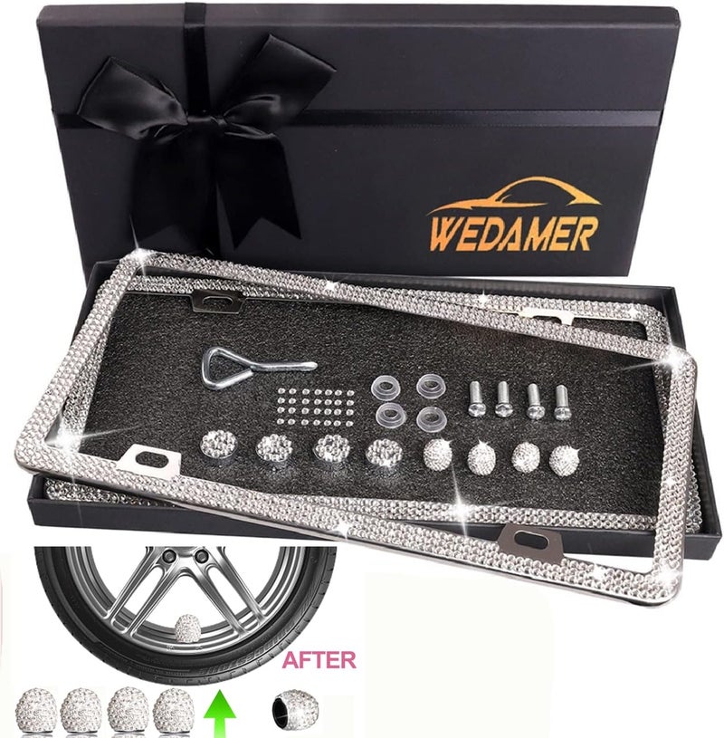 WEDAMER Bling Rhinestone License Plate Frame Set for Women - 2 Pack with Giftbox - Image 2