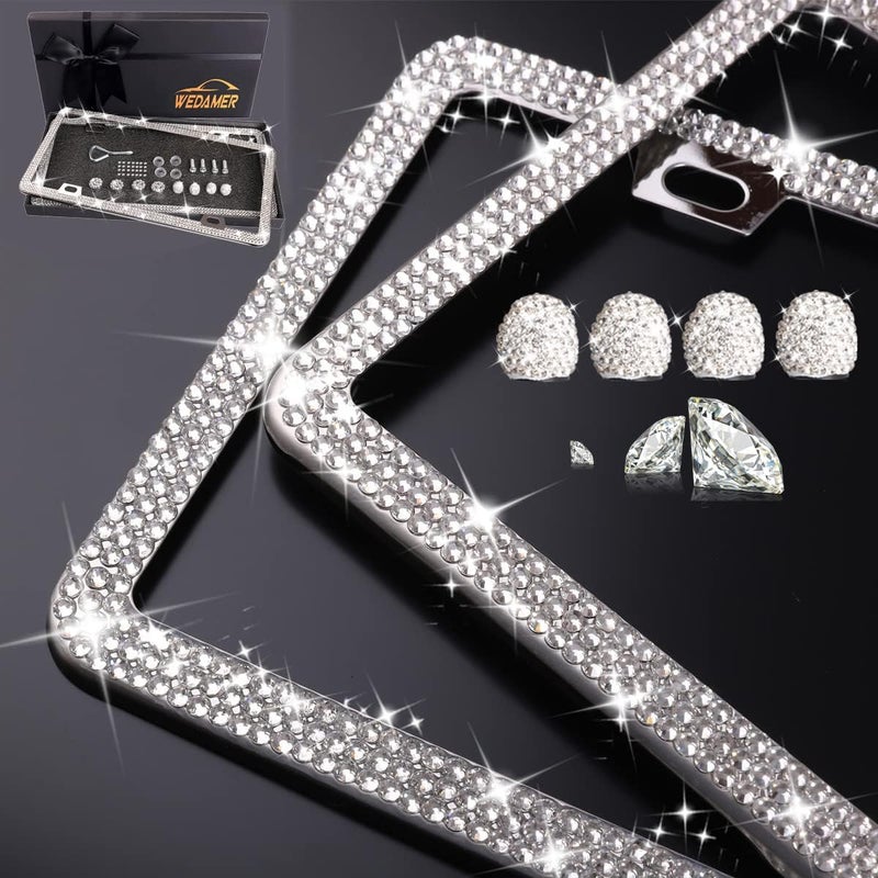 WEDAMER Bling Rhinestone License Plate Frame Set for Women - 2 Pack with Giftbox - Image 3