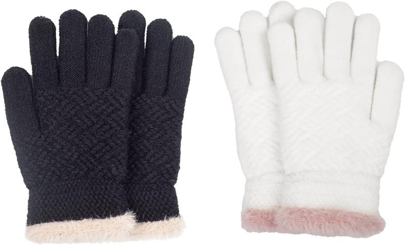 FENELY 2 Pairs Kid Winter Knit Gloves Stretchy Warm Gloves Gift for Boy Girl - Image 1