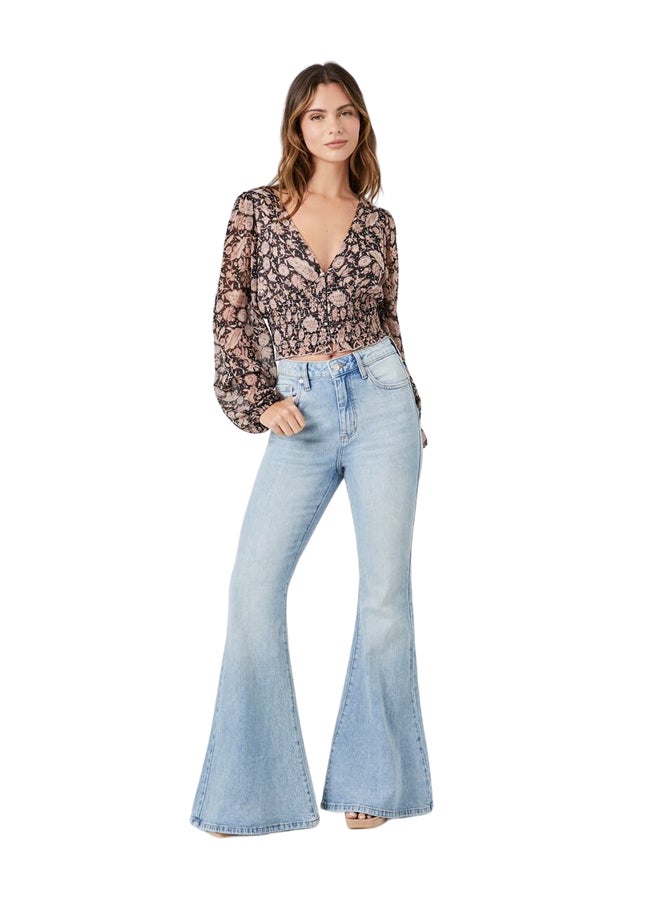 FOREVER 21 Paisley Print Peasant-Sleeve Top - Image 1