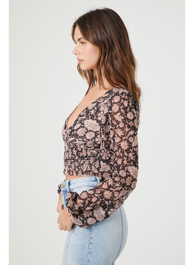 FOREVER 21 Paisley Print Peasant-Sleeve Top - Image 4