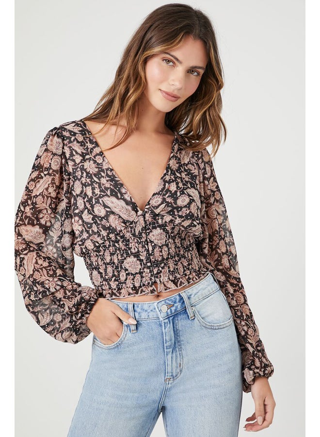 FOREVER 21 Paisley Print Peasant-Sleeve Top - Image 3