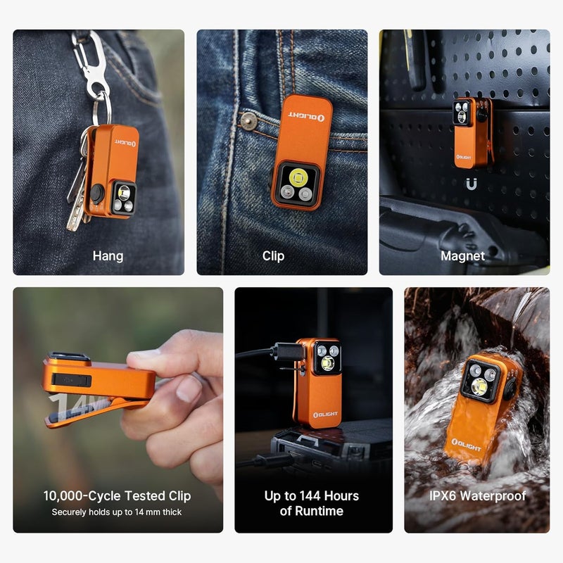 OLIGHT Oclip Pro S 600 Lumens Clip-on Torch with Magnetic Base - Rechargeable UV Light and Mini LED RGB Flashlight (Orange) - Image 3