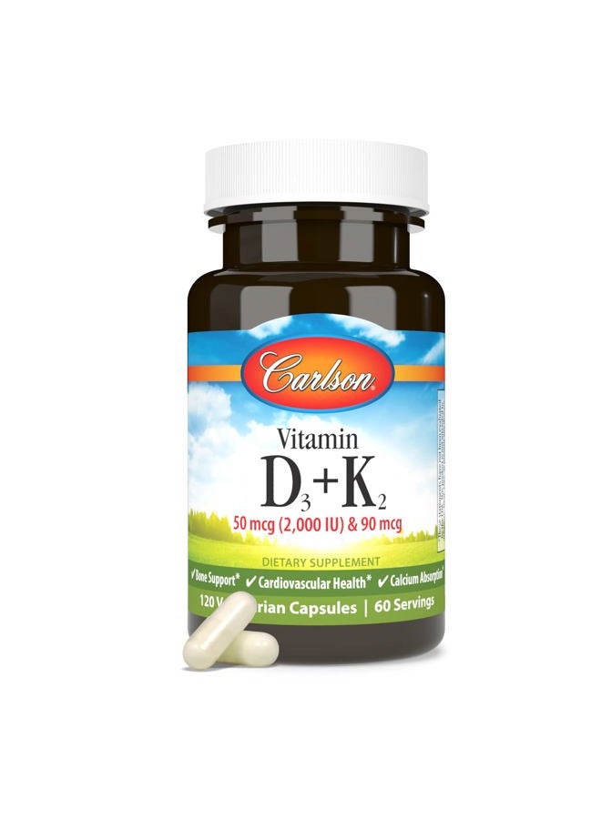 Carlson Vitamin D3 + K2, 50 mcg (2000 IU) Vitamin D3 & 90 mcg Vitamin K2 as MK7, Bone Support, Calcium Absorption, 120 Capsules - Image 5