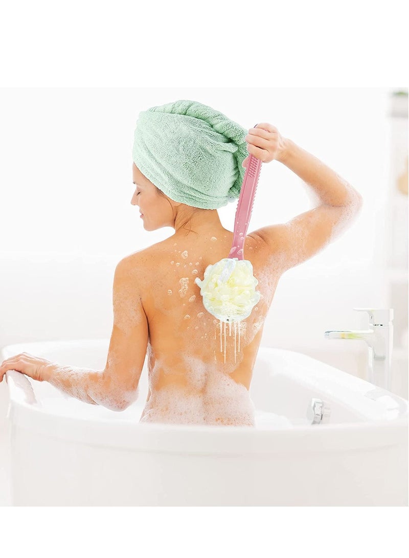 NIBEMINENT 2 Pack Back Scrubber for Shower, Bath Sponge Shower Body Brush with Bristles and Loofah, Long Handle Exfoliating Men Women,Wet or Dry BluePink - Image 2