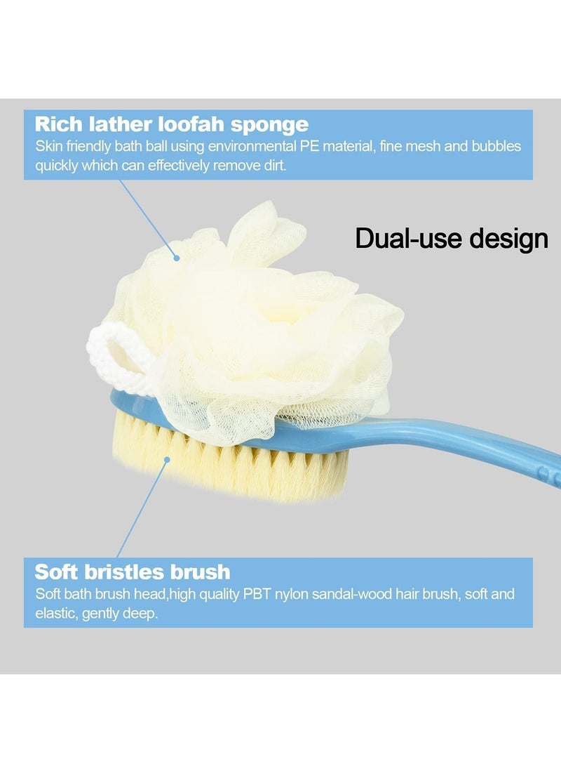 NIBEMINENT 2 Pack Back Scrubber for Shower, Bath Sponge Shower Body Brush with Bristles and Loofah, Long Handle Exfoliating Men Women,Wet or Dry BluePink - Image 4