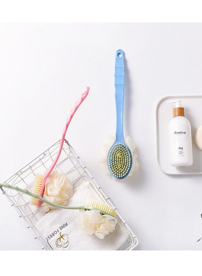 NIBEMINENT 2 Pack Back Scrubber for Shower, Bath Sponge Shower Body Brush with Bristles and Loofah, Long Handle Exfoliating Men Women,Wet or Dry BluePink - Image 3