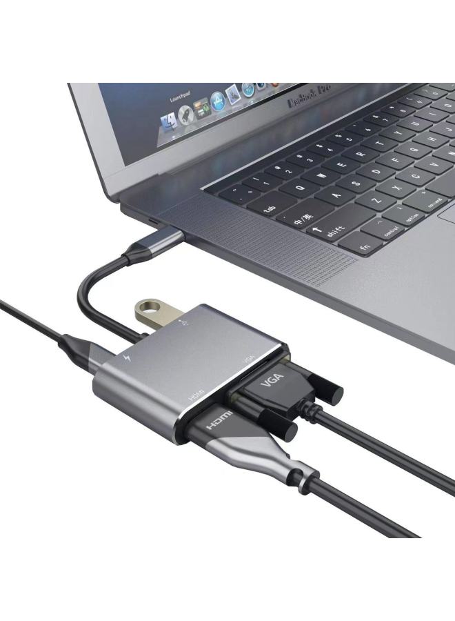 Type-c To Hdmi + Vga 4-in -1 HD Adapter Conversion Hub Hub 4-in -1typec Docking Station-Color:Silver Gray - Image 3