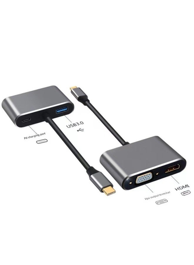 Type-c To Hdmi + Vga 4-in -1 HD Adapter Conversion Hub Hub 4-in -1typec Docking Station-Color:Silver Gray - Image 5