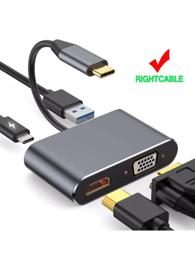 Type-c To Hdmi + Vga 4-in -1 HD Adapter Conversion Hub Hub 4-in -1typec Docking Station-Color:Silver Gray - Image 2