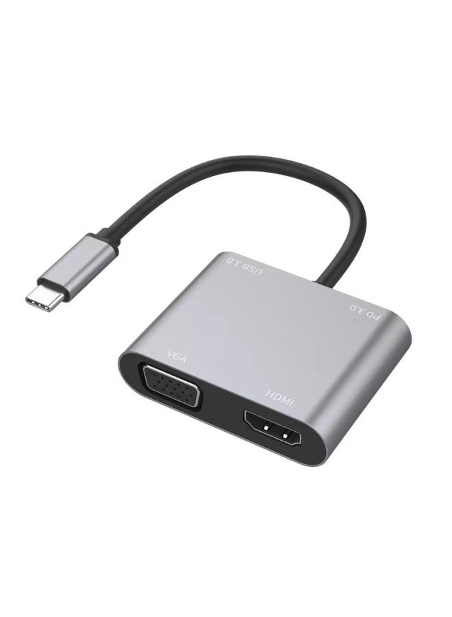 Type-c To Hdmi + Vga 4-in -1 HD Adapter Conversion Hub Hub 4-in -1typec Docking Station-Color:Silver Gray - Image 4
