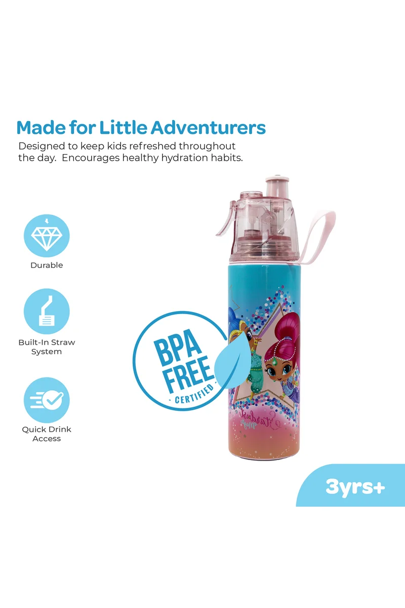 مون MOON Licensed Simmer & Shine Kids Water Bottle with Spray Mist | Cooling Spray | BPA-Free  Stainless Steel | Leak-Proof for School, Camping, Hiking, Outdoor Play | Girls Water Bottle |500ml