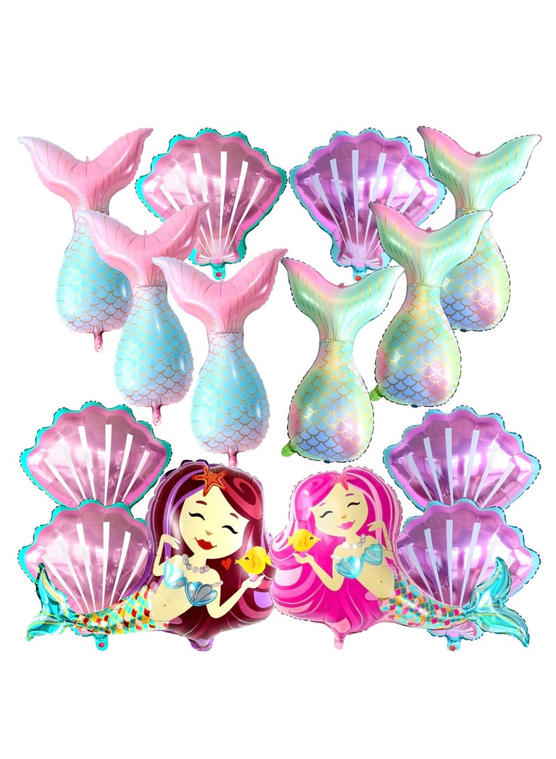 KASTWAVE طقم بالونات حورية البحر الملونة 14 قطعة - 38 بوصة، بالونات ذيل حورية البحر، بالونات قوقعة البحر، زينة ملونة لتقوّس الحفلات، بالونات هيليوم للأصدقاء بعيد الميلاد وحفلات استقبال الأطفال على الشاطئ في الصيف - Image 1