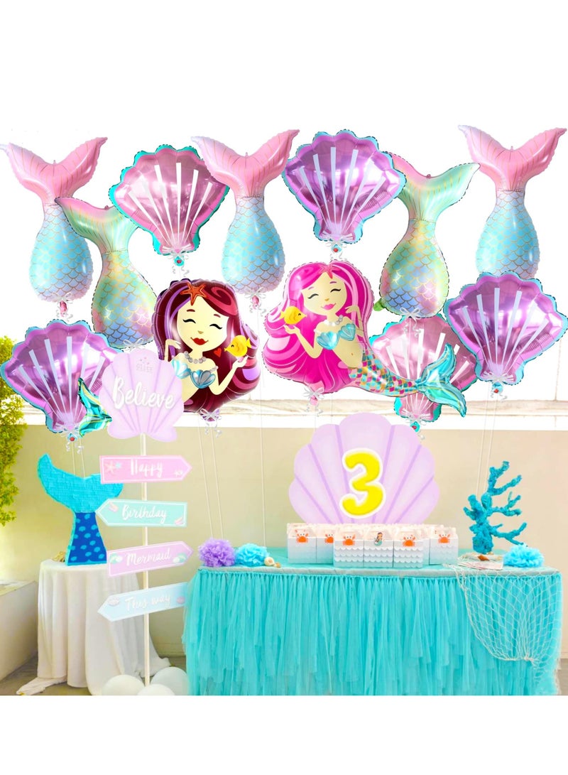 KASTWAVE طقم بالونات حورية البحر الملونة 14 قطعة - 38 بوصة، بالونات ذيل حورية البحر، بالونات قوقعة البحر، زينة ملونة لتقوّس الحفلات، بالونات هيليوم للأصدقاء بعيد الميلاد وحفلات استقبال الأطفال على الشاطئ في الصيف - Image 3