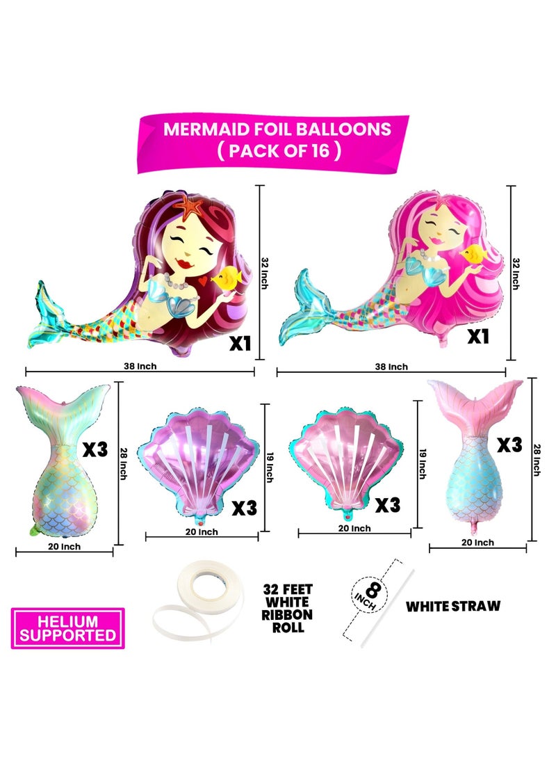 KASTWAVE طقم بالونات حورية البحر الملونة 14 قطعة - 38 بوصة، بالونات ذيل حورية البحر، بالونات قوقعة البحر، زينة ملونة لتقوّس الحفلات، بالونات هيليوم للأصدقاء بعيد الميلاد وحفلات استقبال الأطفال على الشاطئ في الصيف - Image 2