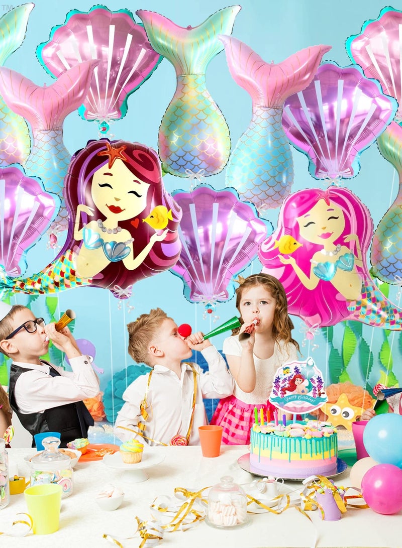 KASTWAVE طقم بالونات حورية البحر الملونة 14 قطعة - 38 بوصة، بالونات ذيل حورية البحر، بالونات قوقعة البحر، زينة ملونة لتقوّس الحفلات، بالونات هيليوم للأصدقاء بعيد الميلاد وحفلات استقبال الأطفال على الشاطئ في الصيف - Image 5