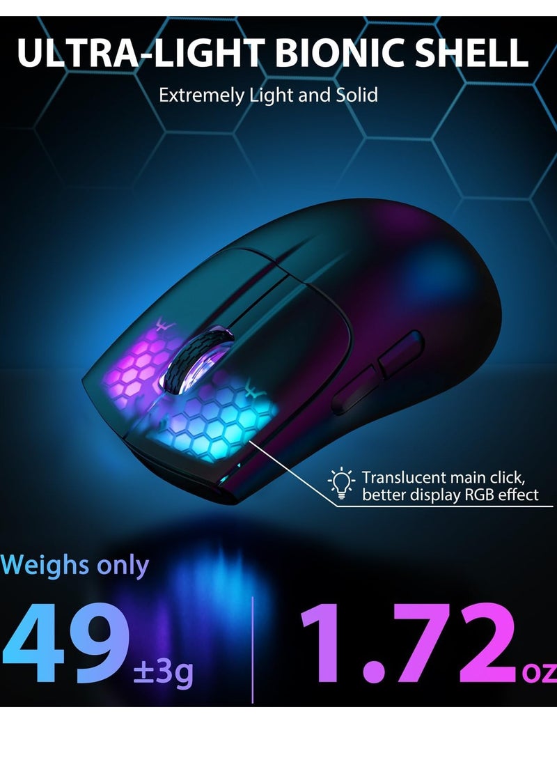 Attack Shark X5 Wireless Gaming Mouse with Tri-Modes BT 5.1/2.4Ghz/USB-C,Lightweight 49g,PAW3212 Optical Sensor,Rechargeable Battery,RGB LED Honeycomb Mice for PC/Tablet/Desktop/Office/Games - Image 2